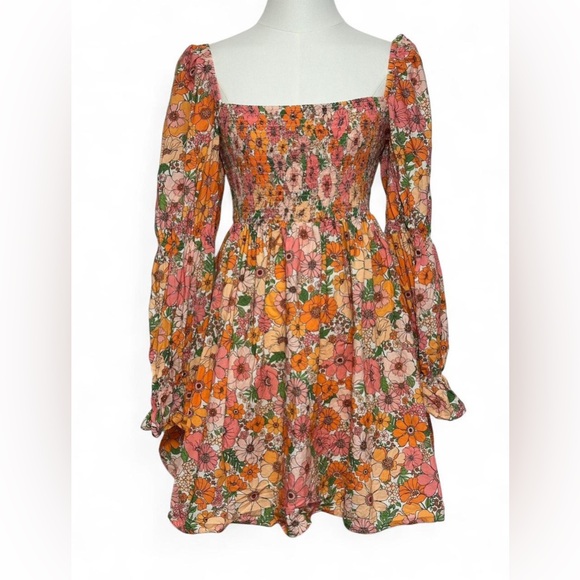 Gianni Bini 100% Cotton Mod Retro Inspired Colorful Floral Mini Dress - Picture 1 of 7